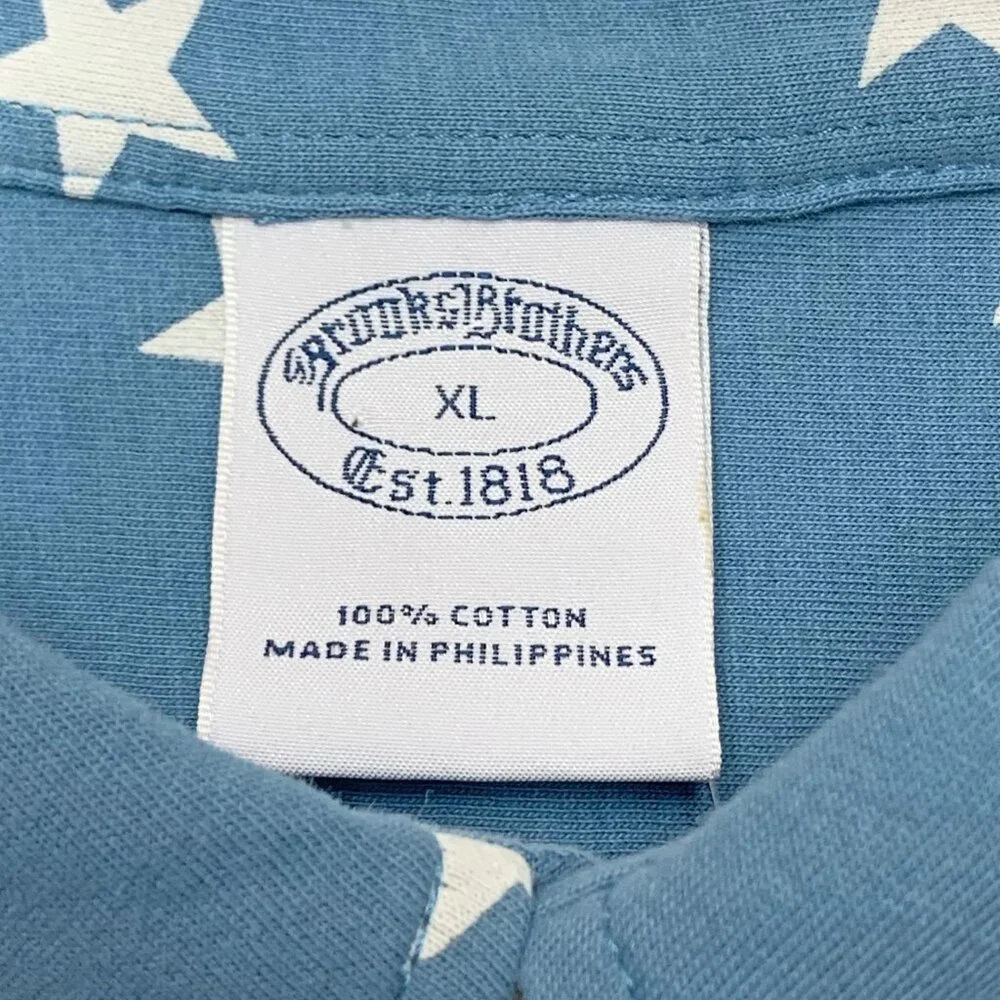 Brooks‎ Brothers Blue Printed White Star Button Down Short Sleeve Shirt